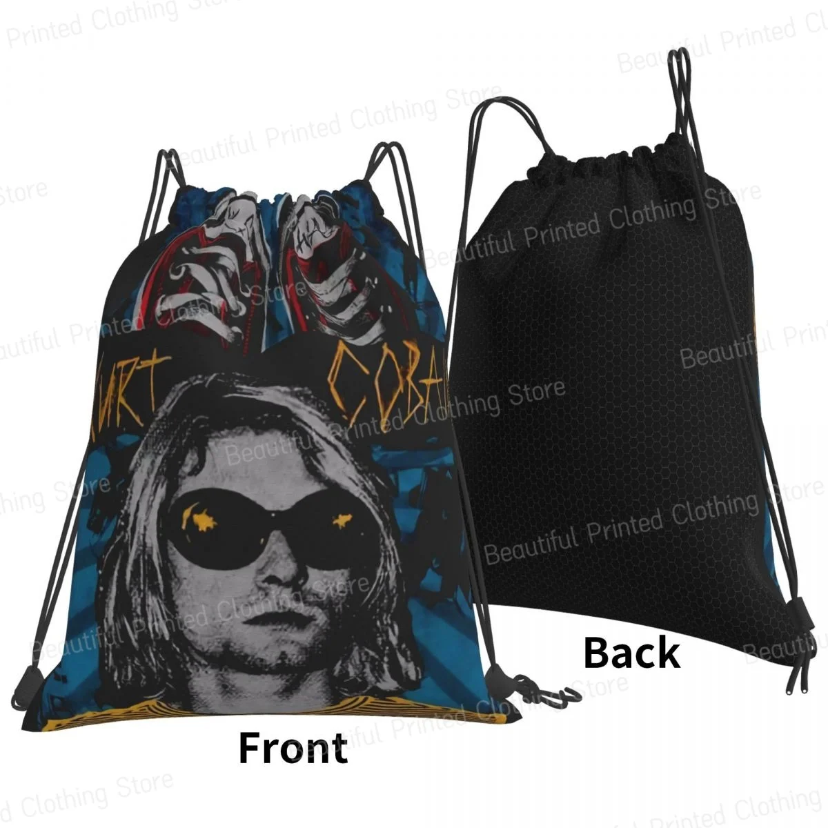 Polyester Gothic Drawstring Bags for Training Kurt Cobain Guitar Outdoor Sport Storage Bag Portable Shopping Sackpack