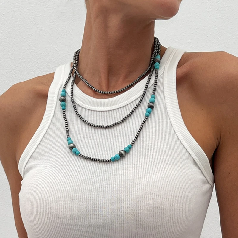 CCB Multi Layer Halsketten Imitation Kiefer Stein Ethnischen Stil Weibliche Personalisierte Mode Halskette Schmuck – Detail 3