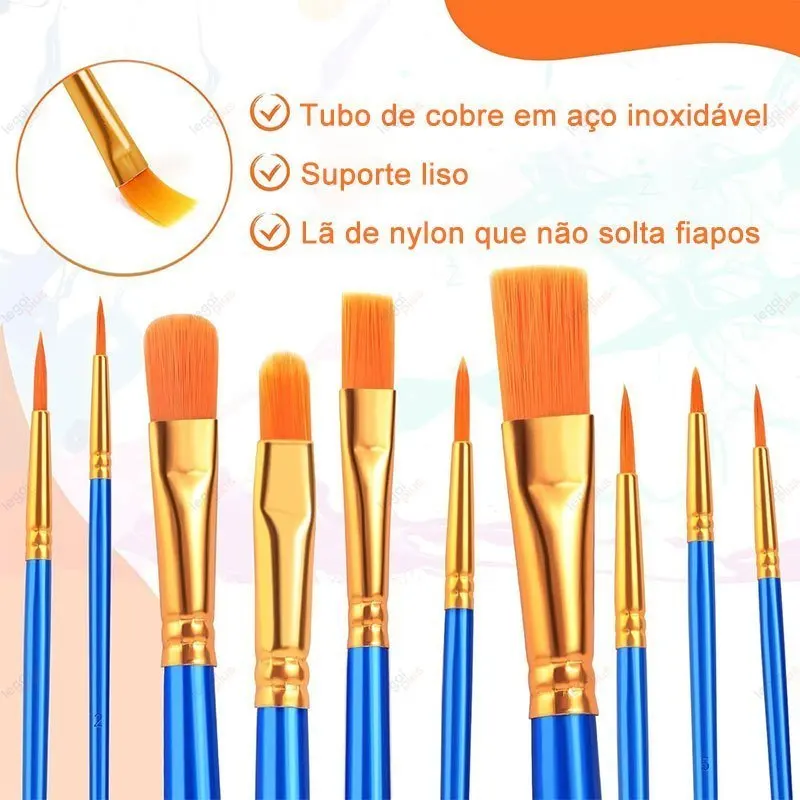 Kit de Pincéis de Nylon com Cerdas Macias para Pintura em Tela, Alta Precisão para Detalhes Finos e Grandes Superfícies