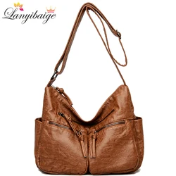 Luxury Pu Leather Messenger Bag Vintage Women Hand Bag Large Capacity Casual Hobo Handbag Purse Female Crossbody Shoulder Bags