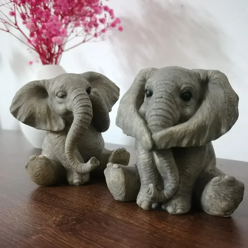 Figurines Lucky Feng Shui en Forme d'Éléphant Gris, Accessoire Créatif en Résine, 3 Types