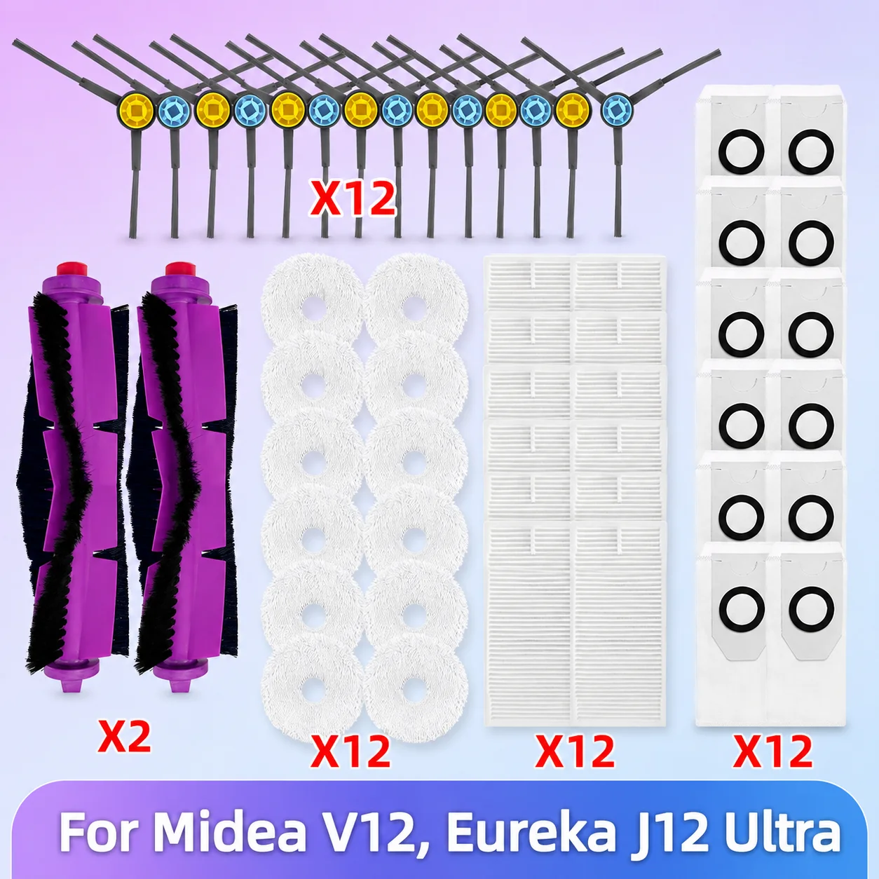 Fit for 미디어 Midea V12 / Eureka J12 Ultra Replacement Parts Accessories Main Roller Side Brush Hepa Filter Mop Cloth Dust Bag