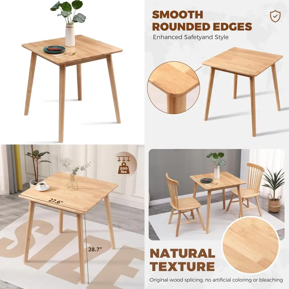 

Compact 27.6-inch Square Dining Table for Two, Space-Efficient Natural Wood Mid-Century Modern Kitchen Table