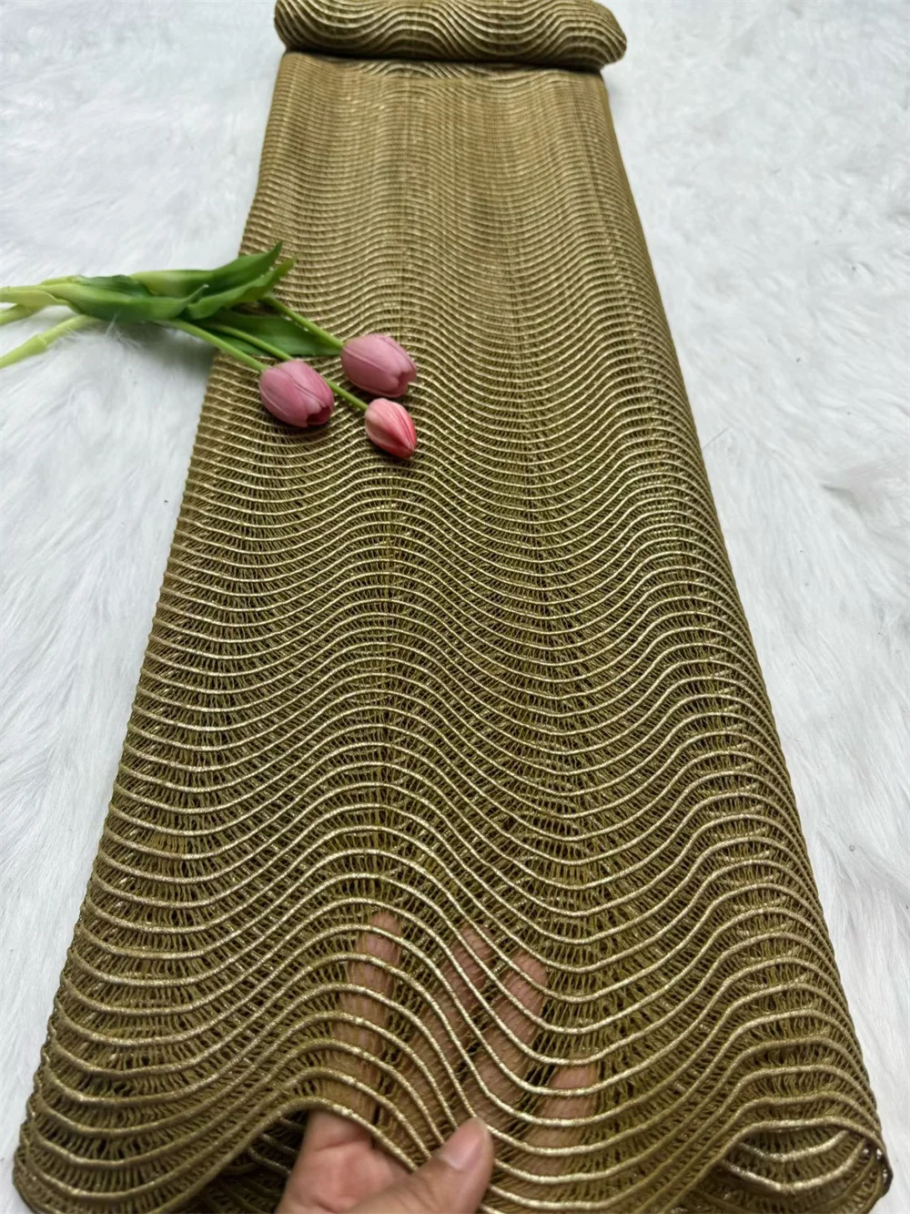 

Gold Nigerian Cord Lace Fabric 2025 High Quality 5 Yard African Guipure Lace French Water Soluble Lace Fabrics For Wedding H63-1