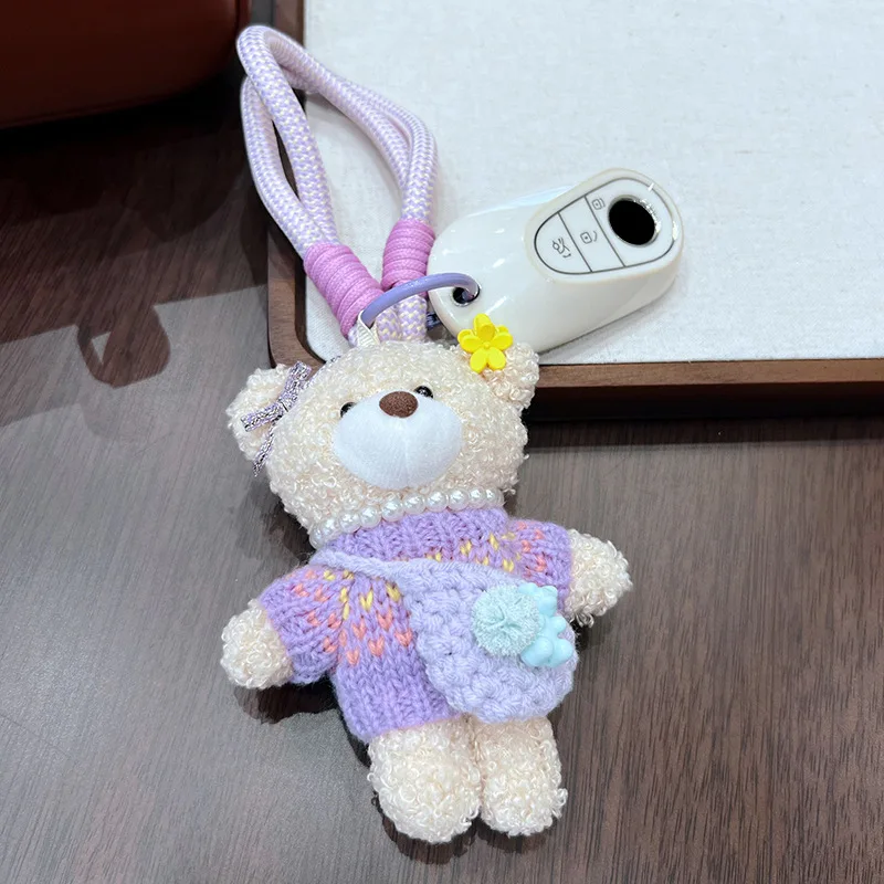 1 stks cartoon schattige trui wollen schoudertas teddybeer pluche pop sleutelhanger speelgoed kamer auto tas decoratie sleutelhangers hanger cadeau
