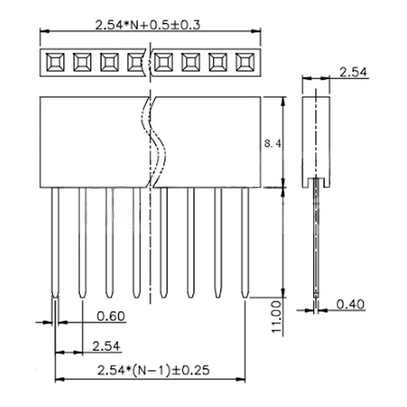 2.54mm Single Row Double Row Female Long Pin 11mm Breakaway PCB Board Pin Header Socket Connector 2x3 2x4 2x6 2x8 2x10 2x18 2x20