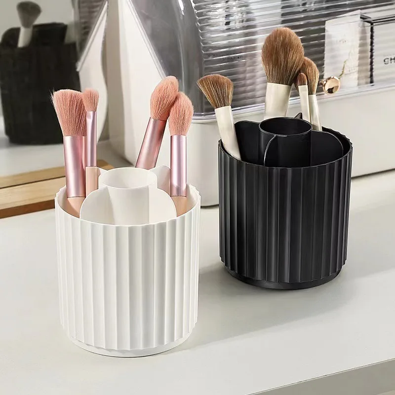Desktop Rotating Dustproof Cosmetic Storage Cylinder, Makeup Brush Lipstick Powder Brush Bucket for Dressing Table