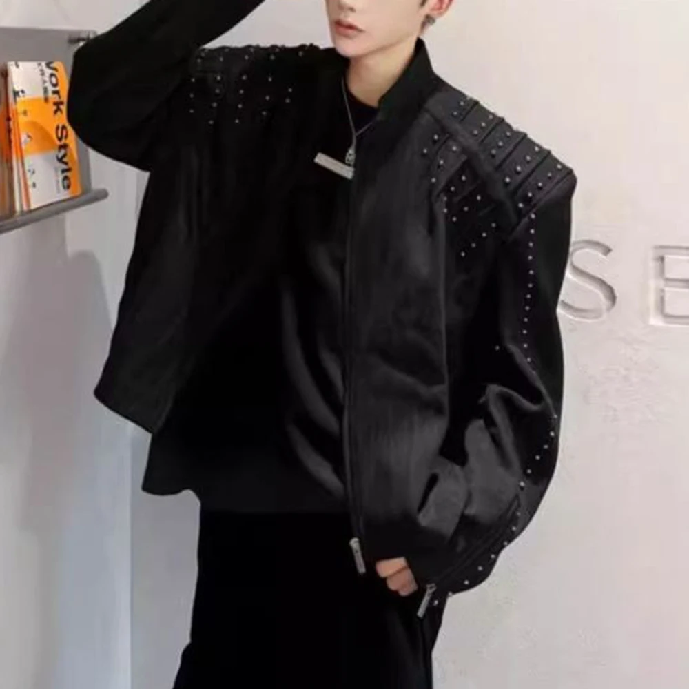 Mens Riveted Casual Jacket Autumn Streetwear Fashion Youth Niche Stage Punk City Boy Nightclub Slim Studded Outerwear 2026