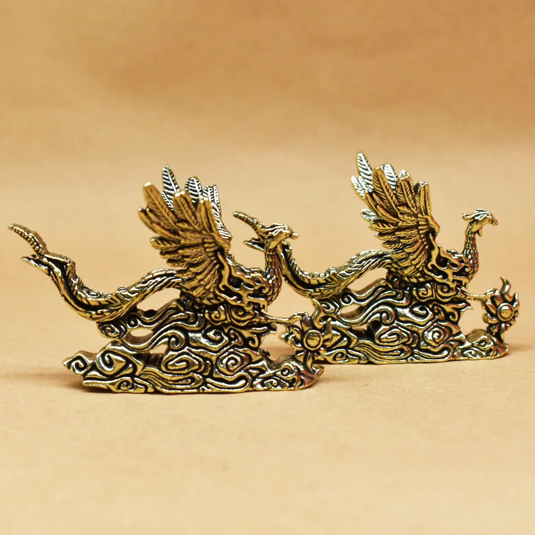 Image of 2 Stück Sammlerfiguren, Messing-Phönix-Statue, Ornamente für Wohnzimmer, Teehaustier, Schreibtisch, Zuhause, Phönix-Maskottchen, Dekoration, Kunsthandwerk