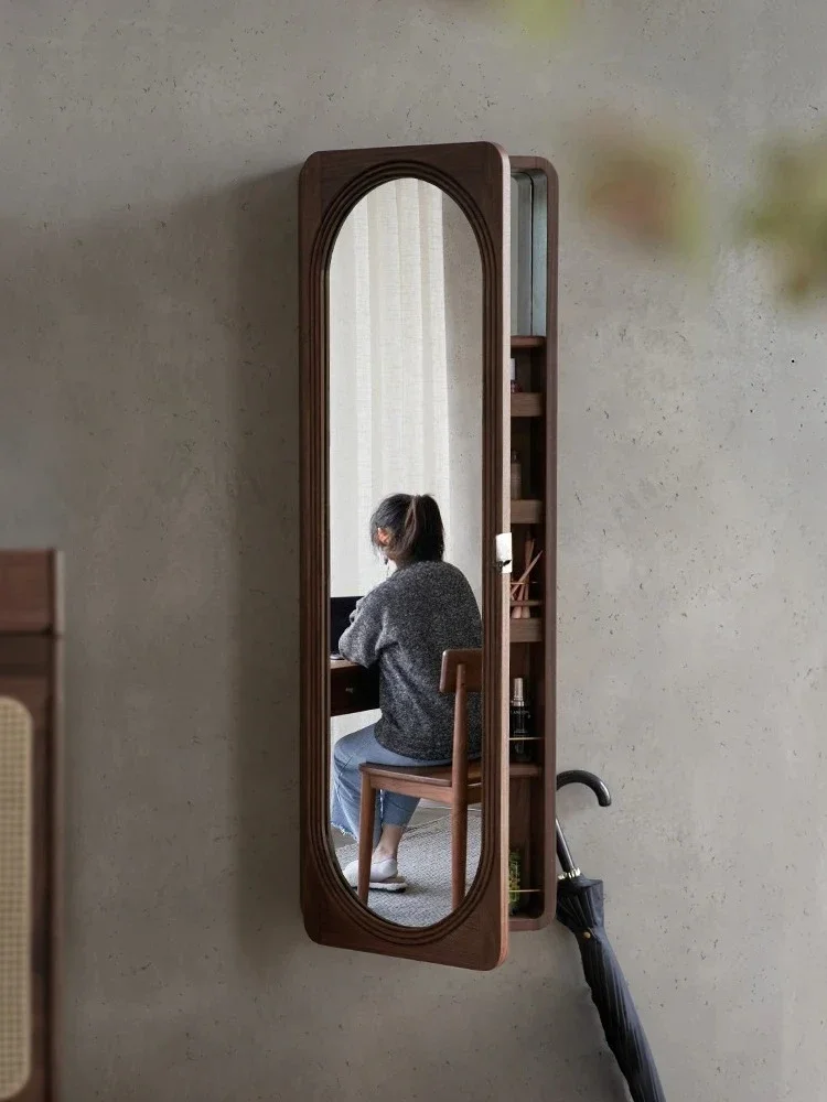 Solid wood full-body mirror, black walnut porch makeup storage fitting mirror