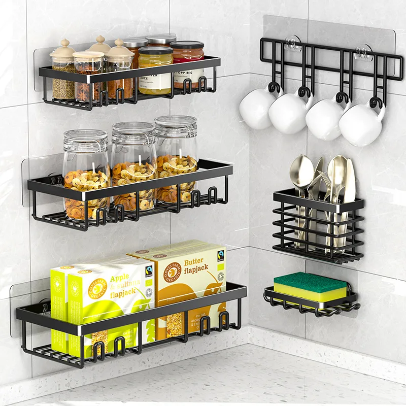 No punching bathroom rack, bathroom wrought iron storage, nail-free wall-mounted toothbrush holder