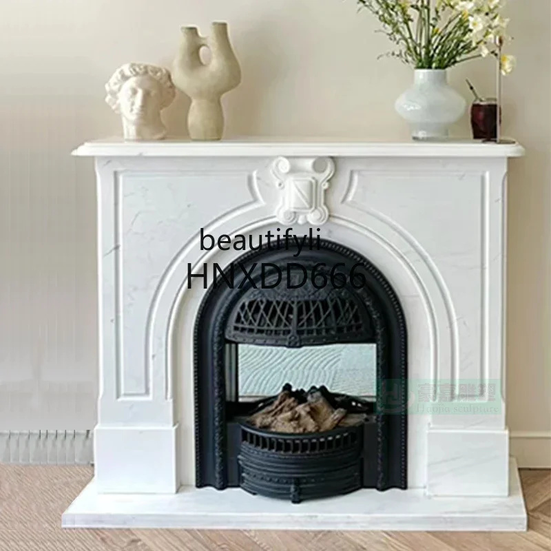 Natural marble mantel indoor simple background wall entrance French stone decorative cabinet sculpture customization