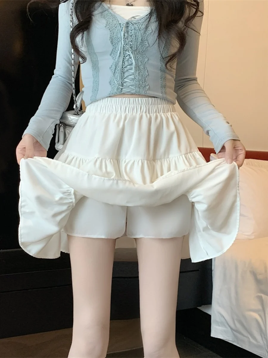 Weißer, ausgestellter F-Länge-Rock für Damen, A-Linien-Kuchenrock mit hoher Taille, bauschiger Ort-Rock für einen birnenförmigen Sommer in Übergröße