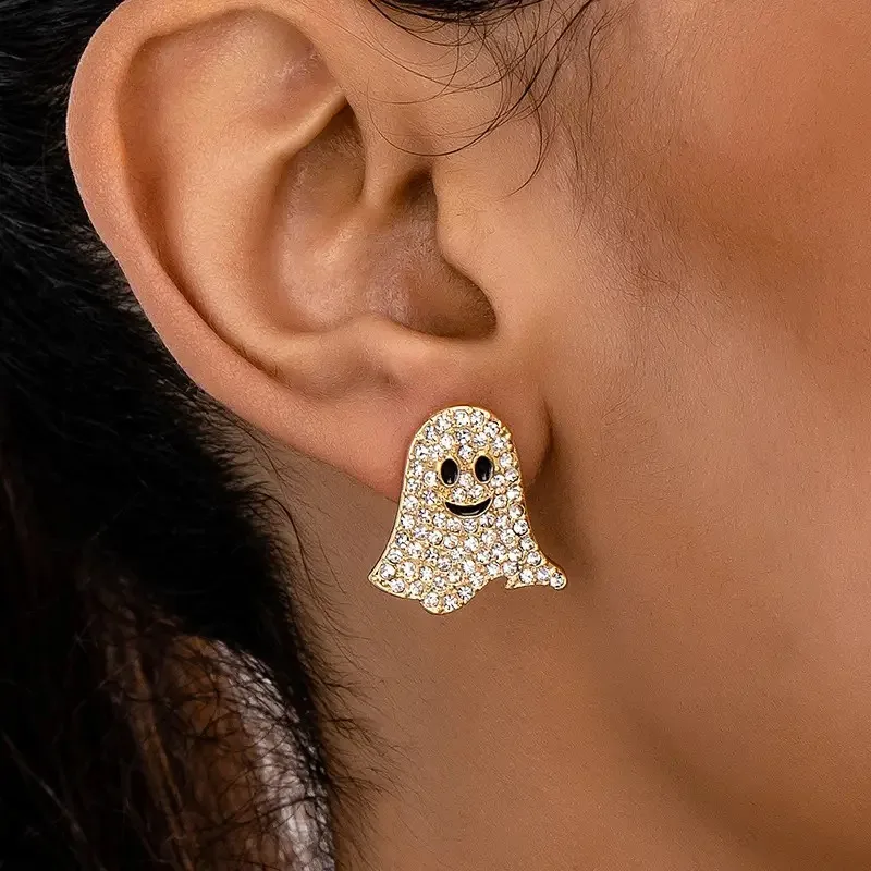 

Creative Gothic Punk Ghost Sparkling Rhinestones Earrings For Women Girls Ear Stud Halloween Fashion Party Fine Jewelry Gifts
