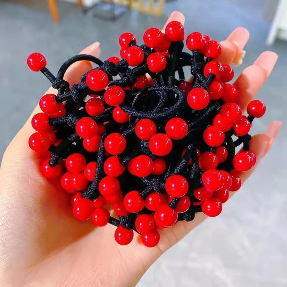 20pcs/bag Children\'s Hairband Hair Rope Tie Ring Red Bean Cute Kids Hair Accessories Headdress Head Rope Rubber Band