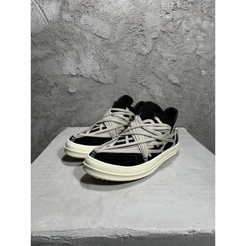 

Кроссовки 26SS Ricks Frenzy Straps Low-Top из замши и натуральной кожи с индивидуальными шнурками из 100% хлопка
