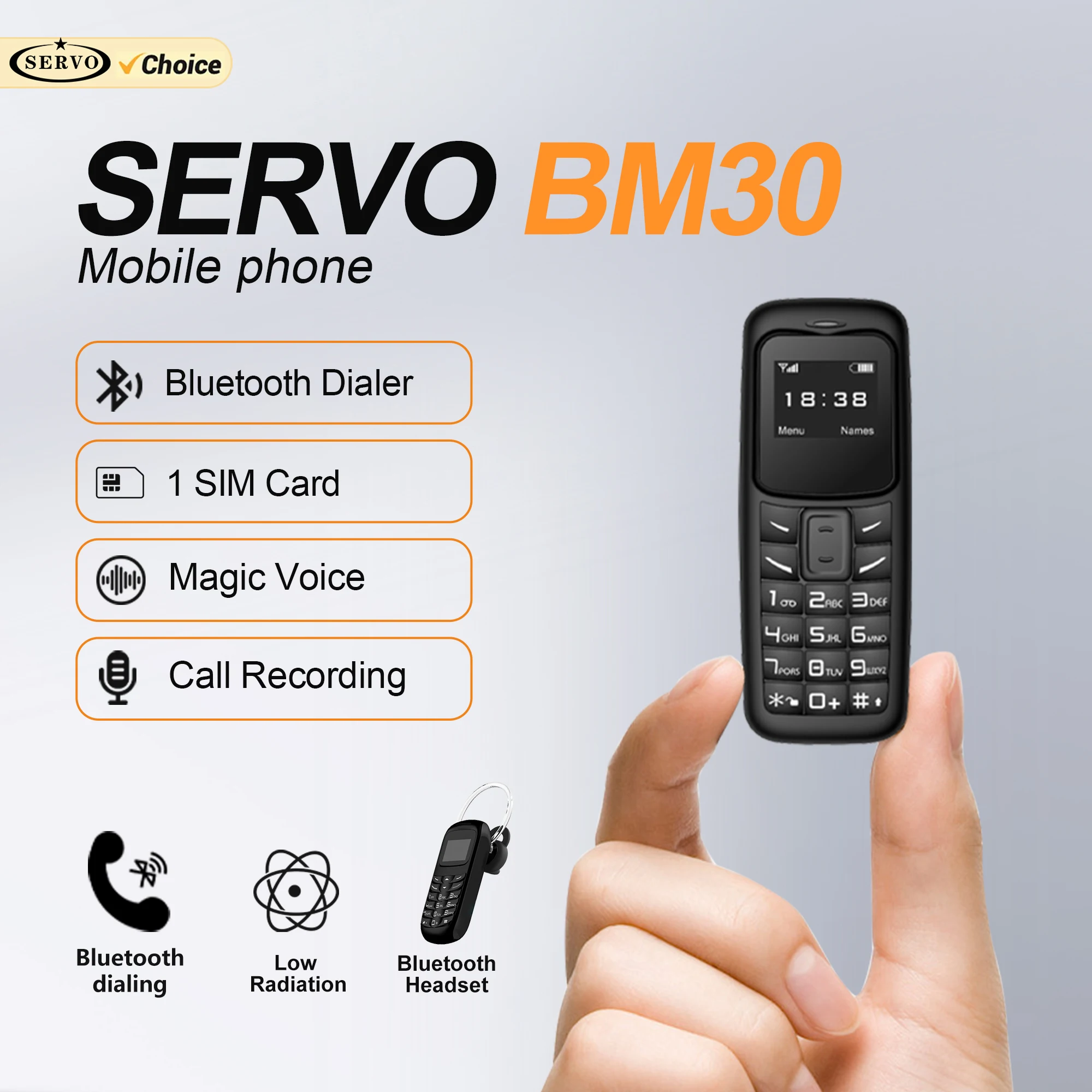 SERVO BM30 Mini Cute Mobile Phone Magic Voice Call Recording Blacklist Alarm Clock 2G One SIM Card Super Small Back-up Cellphone