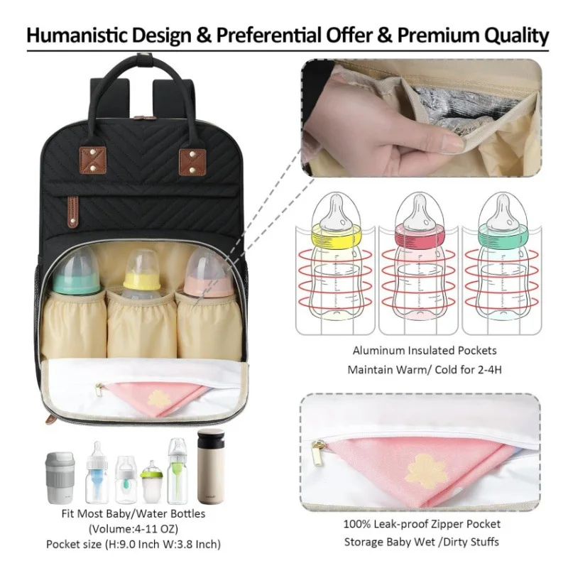 Large Capacity Diaper Bag Lightweight Handy Double Shoulder Mom Backpack Insulated Stroller Hanging Portable Travel Bag