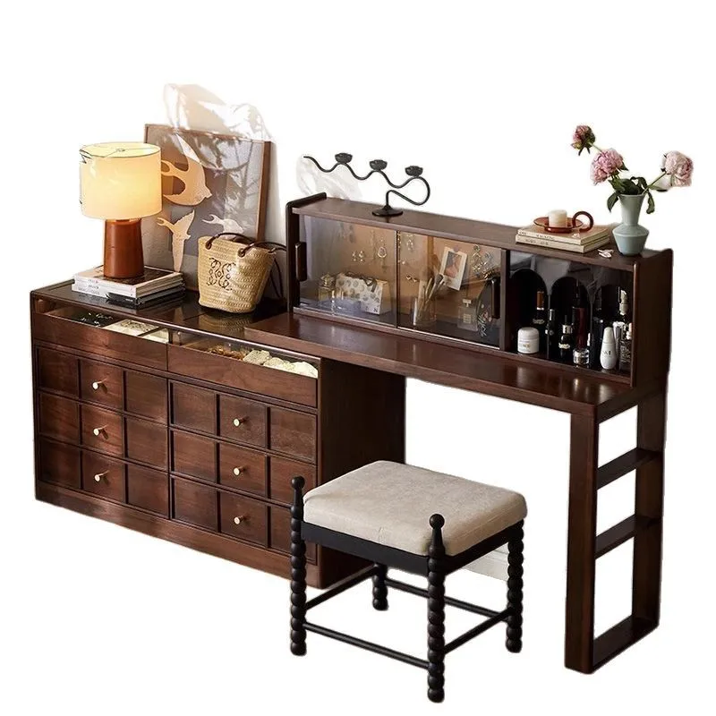 

Medieval solid wood dres ser chest integrated bedroom black walnut col or mak eup table mobile