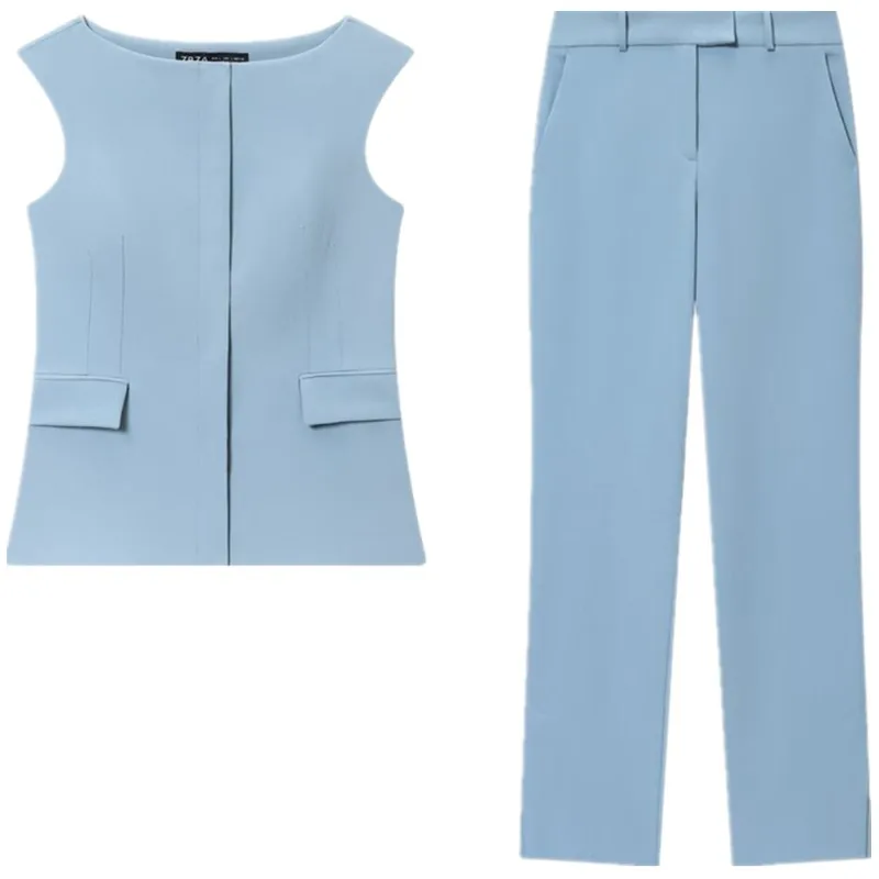 Slim Fit Svel One-oulder Vest Herfst Nieuwe collectie Dames Faion Set met lange broek midden taille Ontwerp 2025, herfstcolle...