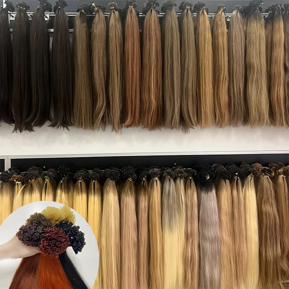 Estensioni dei capelli con punta a U completamente lucentezza Capelli neri naturali Blone 613 Colore 50g Perline di colla alla cheratina Estensioni dei capelli umani Remy prebonded