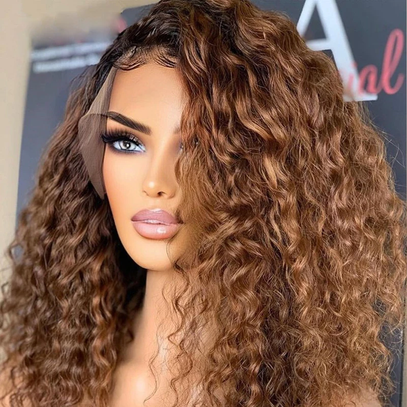 Perruque Lace Front Wig sans colle bouclée, 26 pouces de long, blonde ombrée douce, pour femmes noires, avec cheveux de bébé préplumés, densité 180