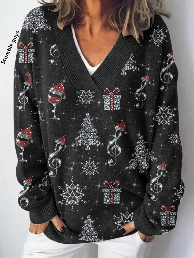 가을 겨울 여성 스웨터 패션 캐주얼 유럽 미국 따뜻한 크리스마스 눈사람 개 사슴 프린트 Y2K 니트 탑 ​