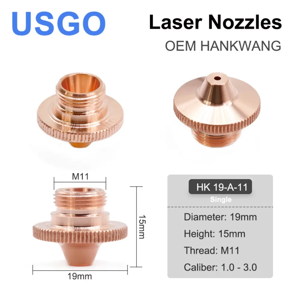 USGO Ⅱ Ⅵ OEM HANKWANG Knurled HK Nozzle Single Double Dia.19mm Height15mm Thread M11 for Korea HK Fiber Laser Cutiing Machine