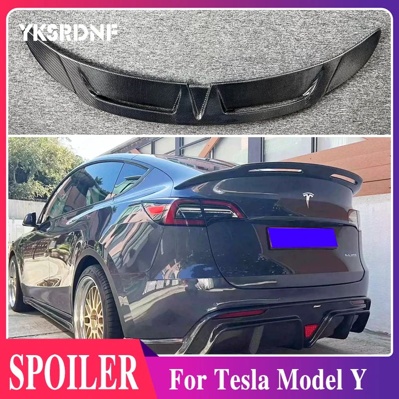 

For Tesla Model Y Rear Trunk Lid Spoiler Wing Real Glossy Black Car Tailgate Flap Trim Decklid Splitter Lip Body Kit