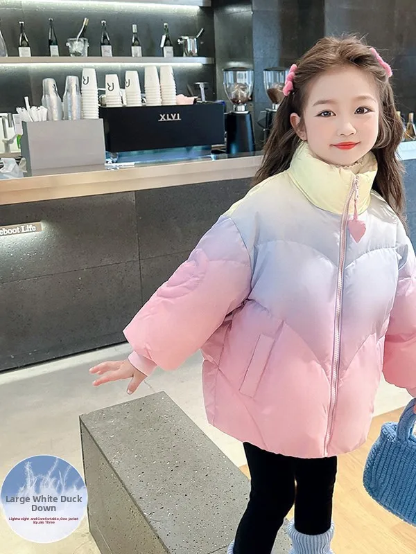 

Длинное детское теплое зимнее пальто Sve Down Jaet для девочек, пальто с воротником-стойкой, пальто с застежкой-молнией, цвет сладкого цвета...