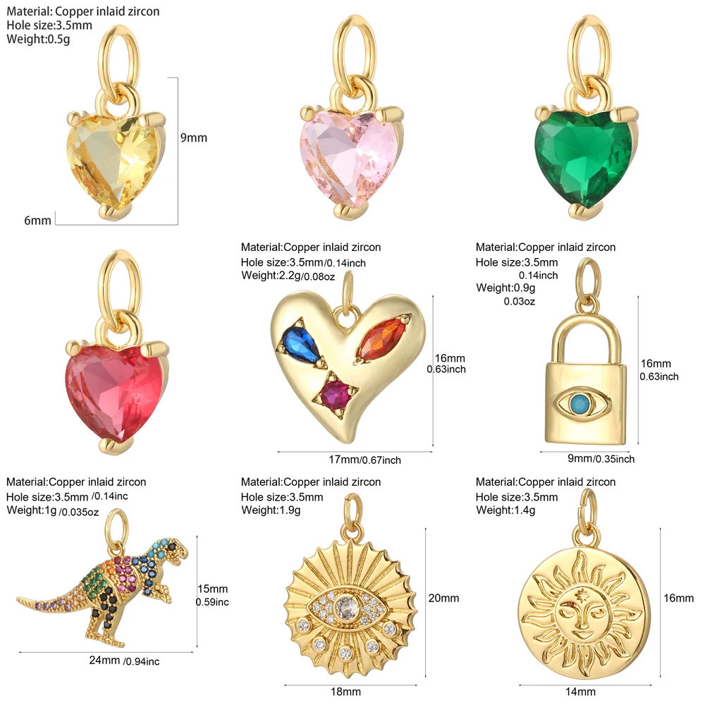 Diy Charms for Make Earrings Bracelet Necklace Cute Hearts Zircon for Jewelry Making Supplies Gold Color Dijes Excellent Quality