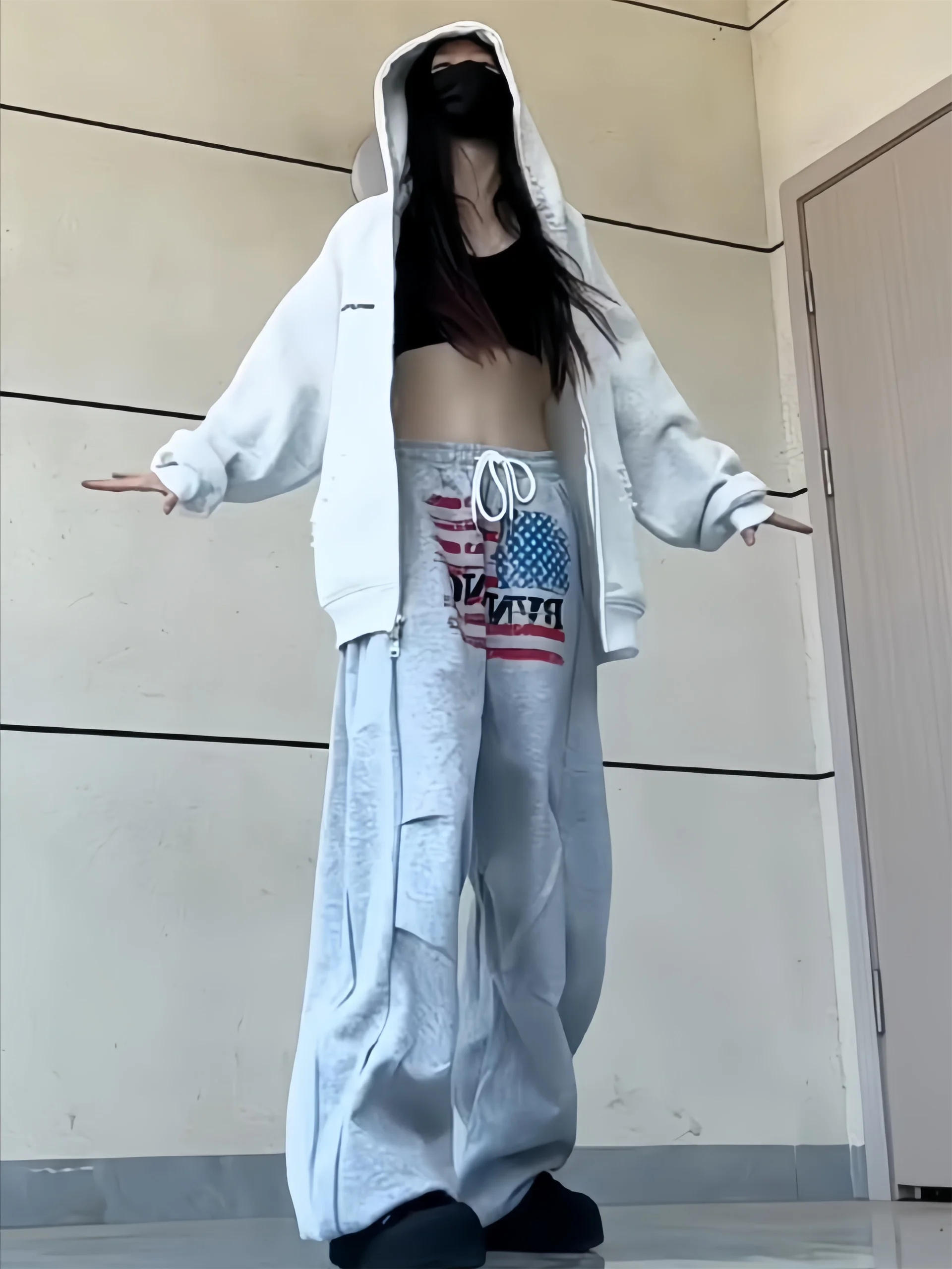 Ey letras calças esportivas femininas americanas rua sle jazz dança casual cintura alta perna larga verão outono calças