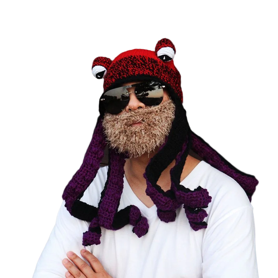 

Creative Halloween Party Funny Beard Knit Wool Hat Unisex Christmas Cosplay Headwear Winter Warm Couples Caps+Face Cover+Glasses