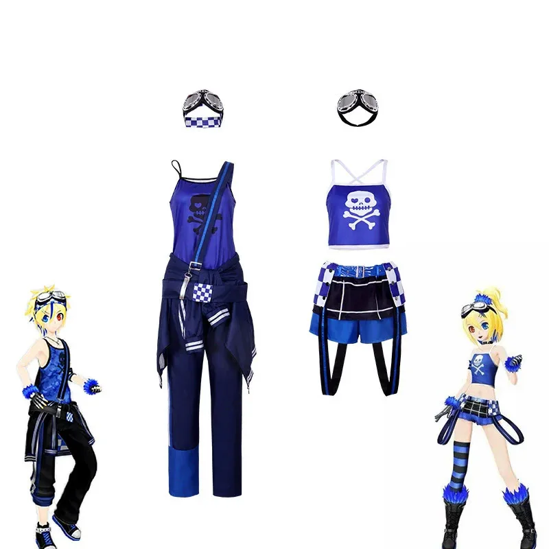 

Mikkuu Game Len Косплей Аниме Рин Костюм Новая Поющая Синяя Униформа Очки Опора Набор Хэллоуин Вечеринка Наряд для Женщин Мужчин dl;1