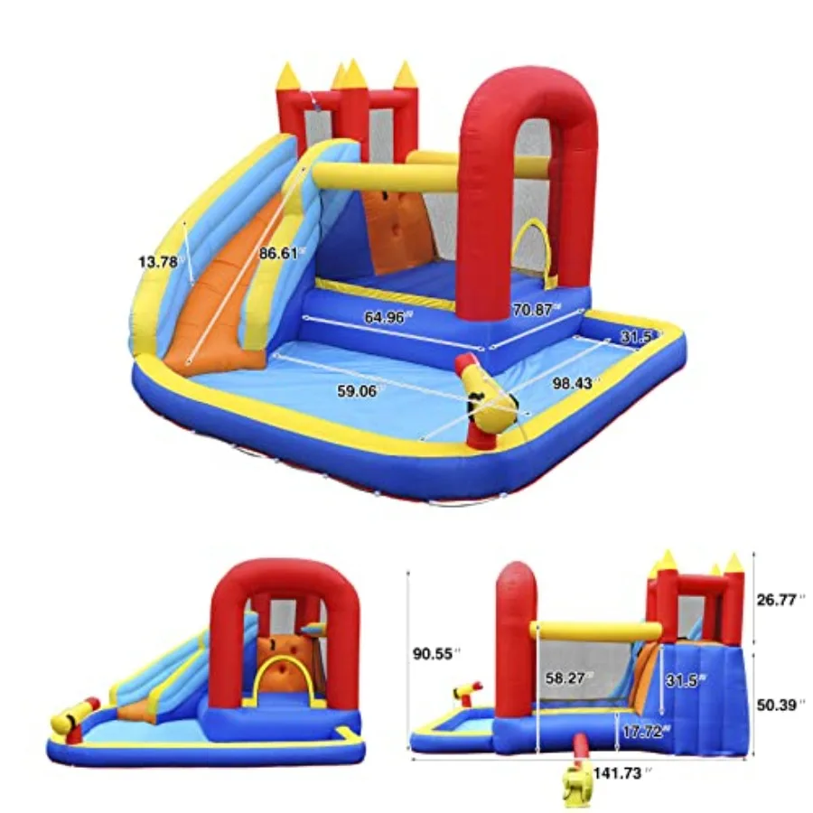 Backyard indoor outdoor inflatable water slide bounce house with splash pool jump area climbing wall basketball hoop 450W blowe - view 2