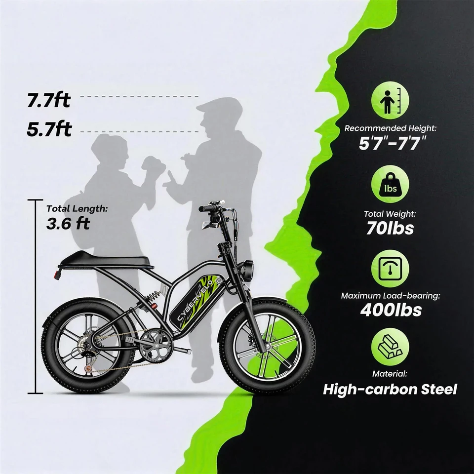 Cybervelo EK11 20" Fat Tire All-Terrain Ebike for Adults, 1000W Peak Motor, 48V 20AH/30AH Detachable Battery, Up to 80 Miles Long Range image 9