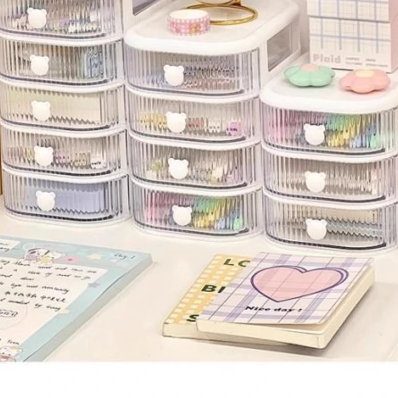 Desktop Multi-layer Drawer Storage Box Organizer Desktop Stationery Box Pen Holder Cute Children's Hair Accessories Storage Rack