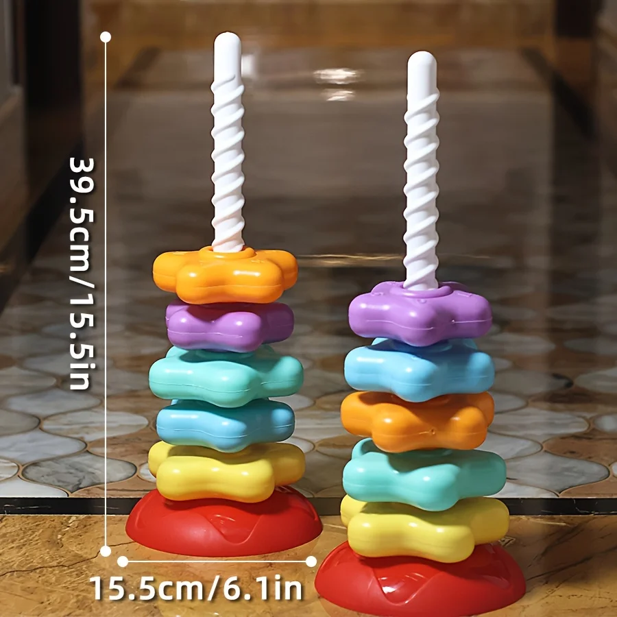 Montessori Rotating Rainbow Tower Baby Stacking Puzzle Toys Safety AndEnvironmental Protection Colored Children's Toys