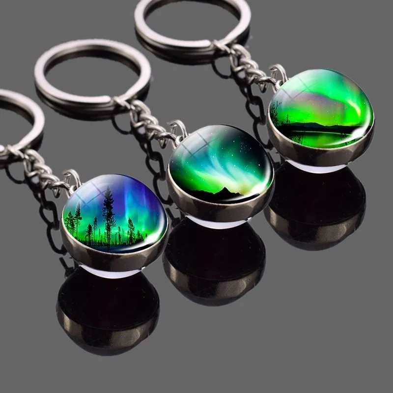 Northern Lights Antarctic Light Keychains Aurora Borealis Streamers Glass Ball Pendant Key Chain Astronomy Jewelry Keyring Gifts
