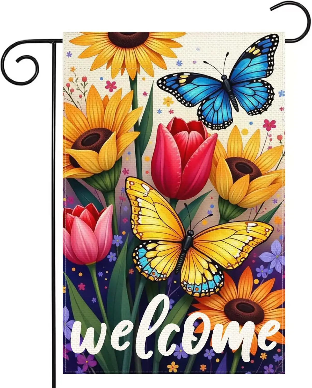 Spring Garden Flag 12x18 inch Double-side Burlap Welcome Flowers Butterfly Outdoor Yard Decoration GF03 YYD EEZ