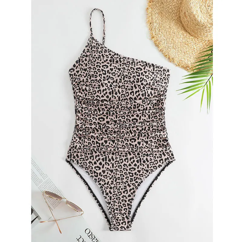 One Shoulder Monokini One Piece Swimsuit Leopard Bathing Suit Swimming Costumes for Women Swimwear 2025 Bodysuit Trikini Bather