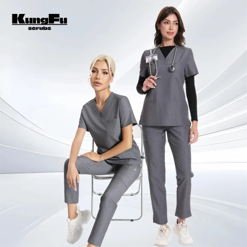 kungfu-scrubs-vetements-d'allaitement-pour-femmes-clinique-infirmiere-gommages-costume-col-en-v-haut-ajuste-pantalon-ensemble-d'uniforme-medical-en-tissu-doux