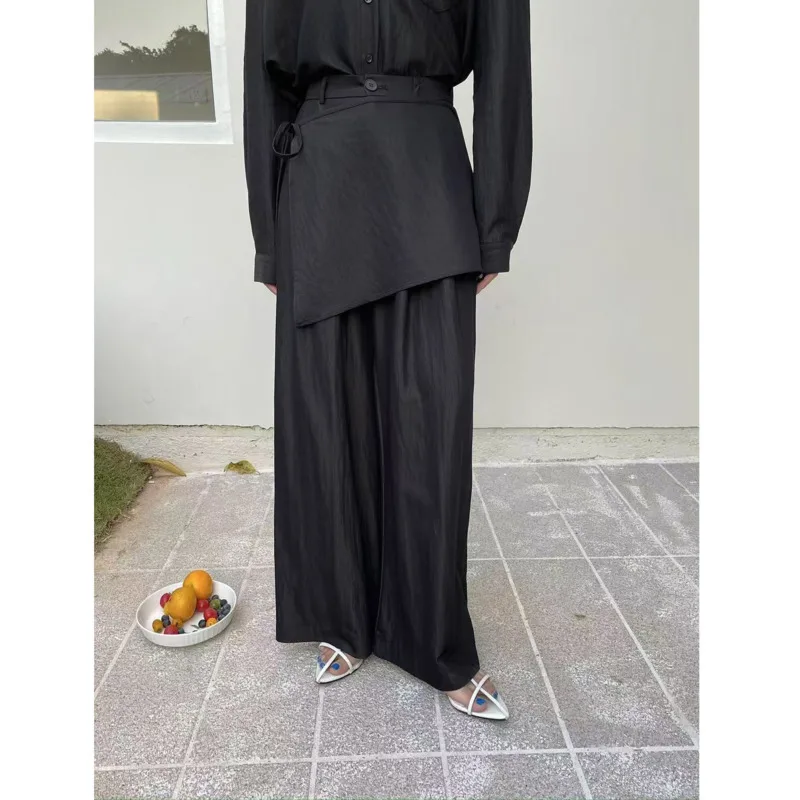 EAEOVNI, conjunto de 2 piezas a la moda para mujer, camisa de manga larga con botones + pantalones de pierna ancha con diseño de retales, ropa versátil 2025 1A1031