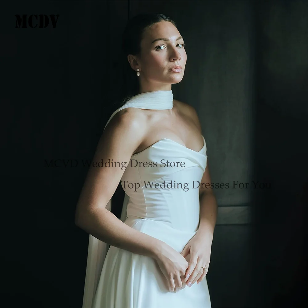 

MCDV Simple A Line Wedding Gown For Women Sweetheart Pleats Customized Wedding Dress Shawl Long Reception Party Bride Dress