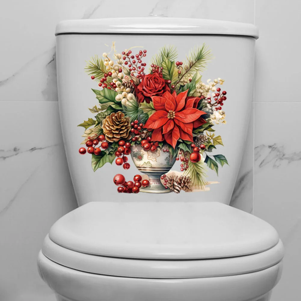 Christmas Decoration Christmas Floral Toilet Stickers PVC Toilet Stickers Long lasting Use Charming Christmas Pattern