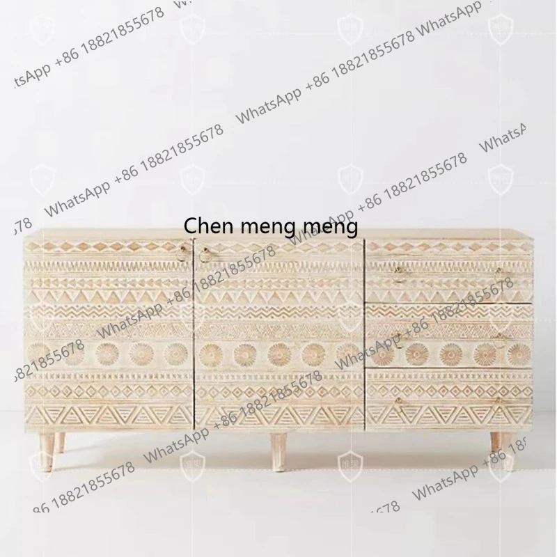 

Medieval solid wood dining side cabinet is silent, retro style storage cabinet art carving Nordic side cabinet