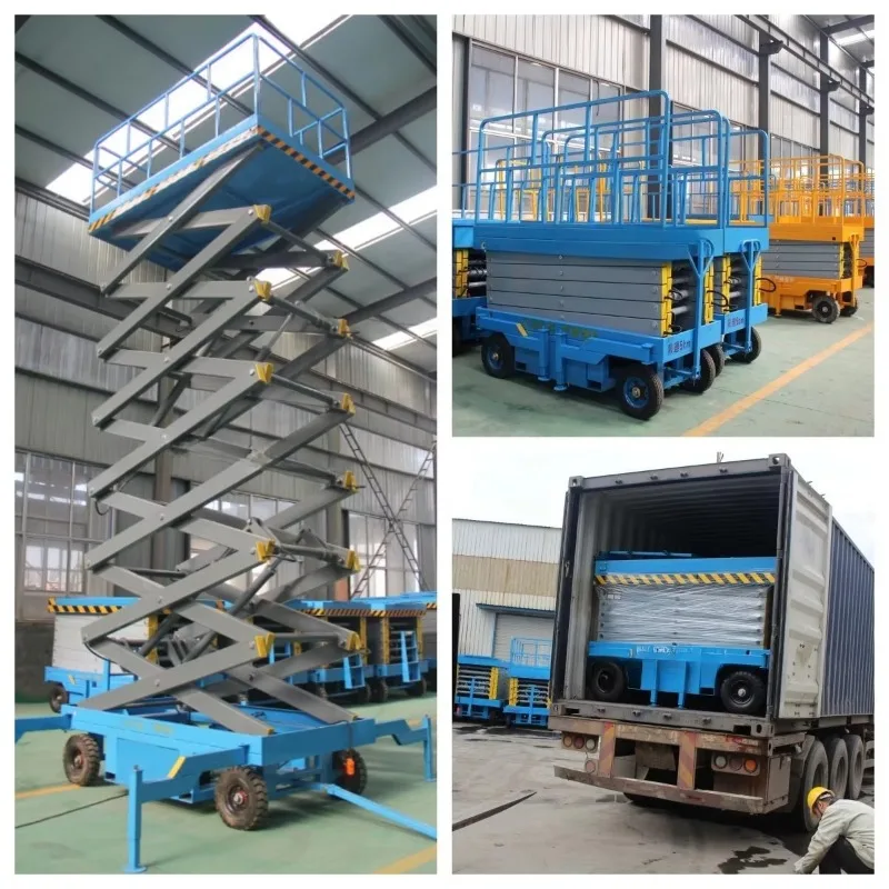 Push a tractable trailer scissor hydraulic lift platform for tree trimming