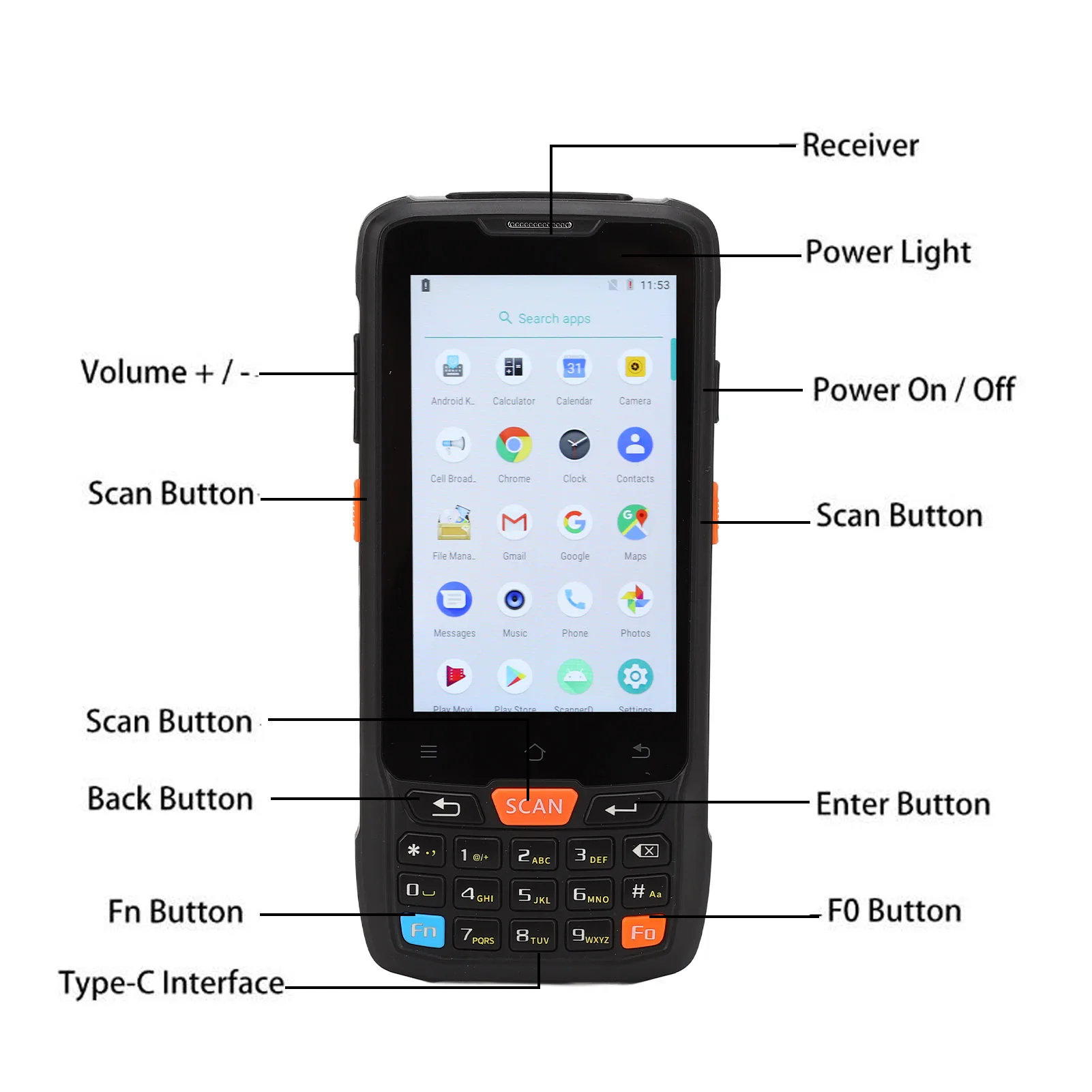 Rugged Mobile Computer Support 1D 2D PDA Barcode Scanner 2GB  16GB ROM Widely Used 4in Screen IP65  for Logistics