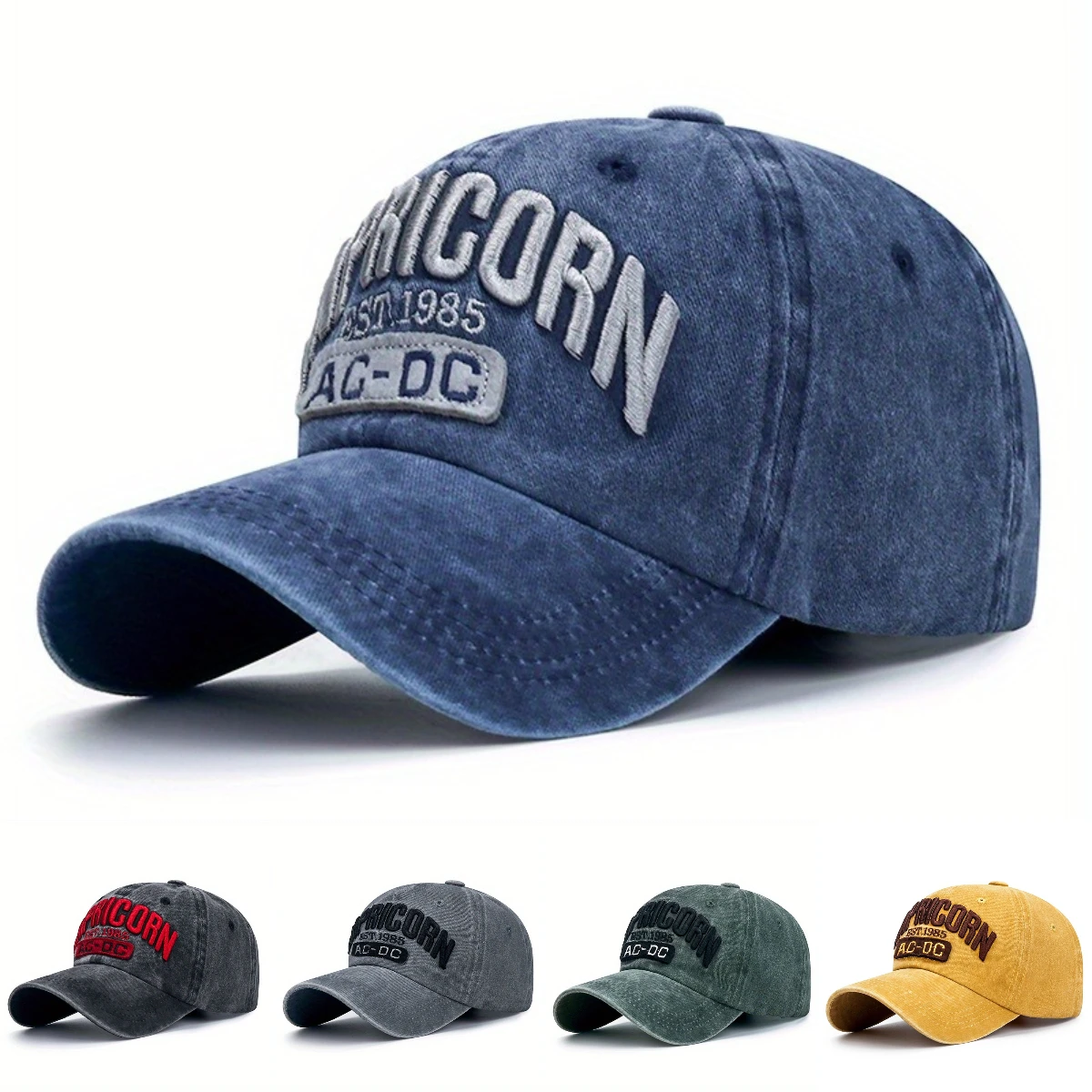 

Unisex Cotton Letter Embroidery Washed Denim Baseball Caps Four Seasons Outdoor Adjustable Casual Hats Sunscreen Dad Hat