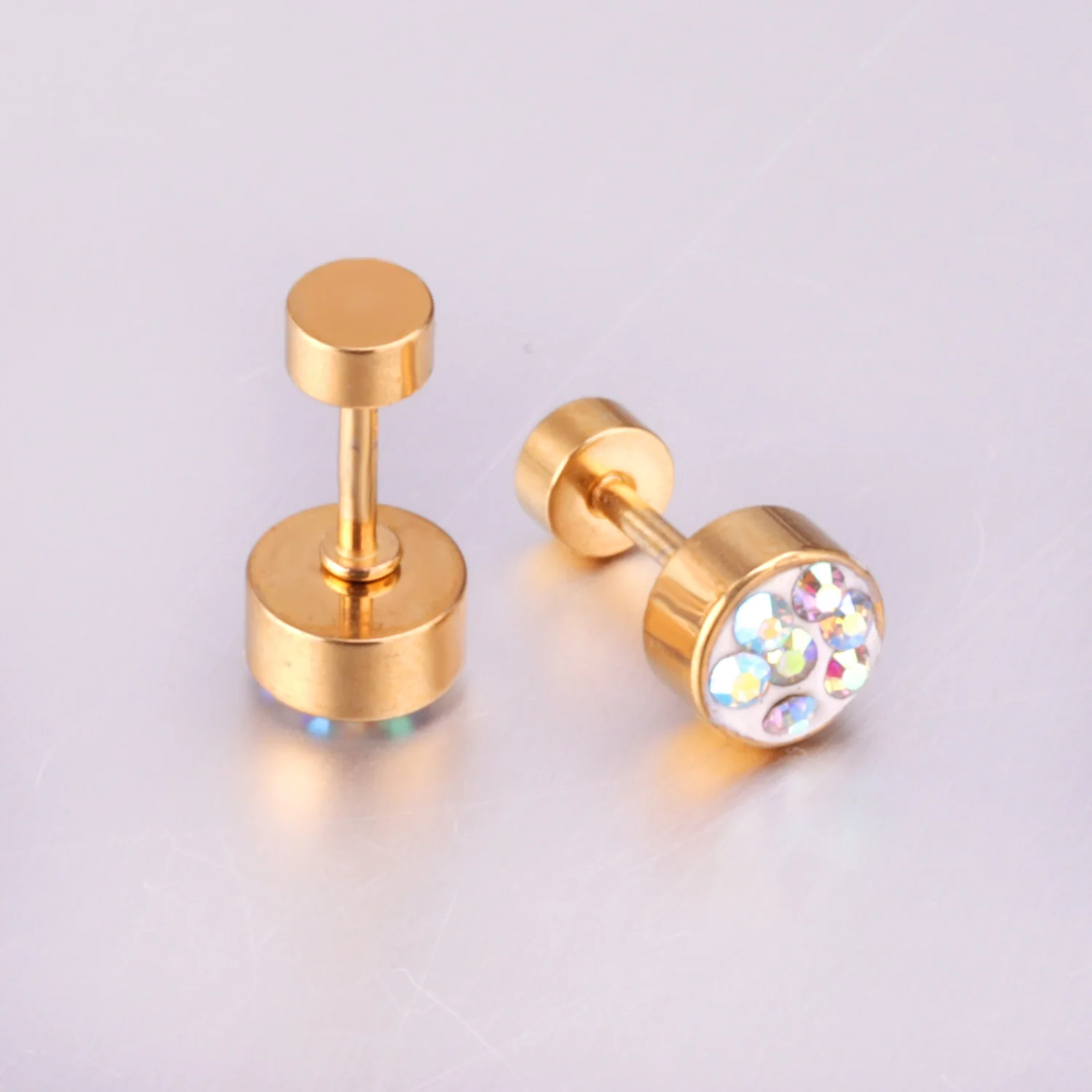 LUXUSTEEL 6MM 2022 Stainless Steel Earrings Round Bling Colorful CZ Anti-allergy Brinco Earrings For Women Girl Party Wedding